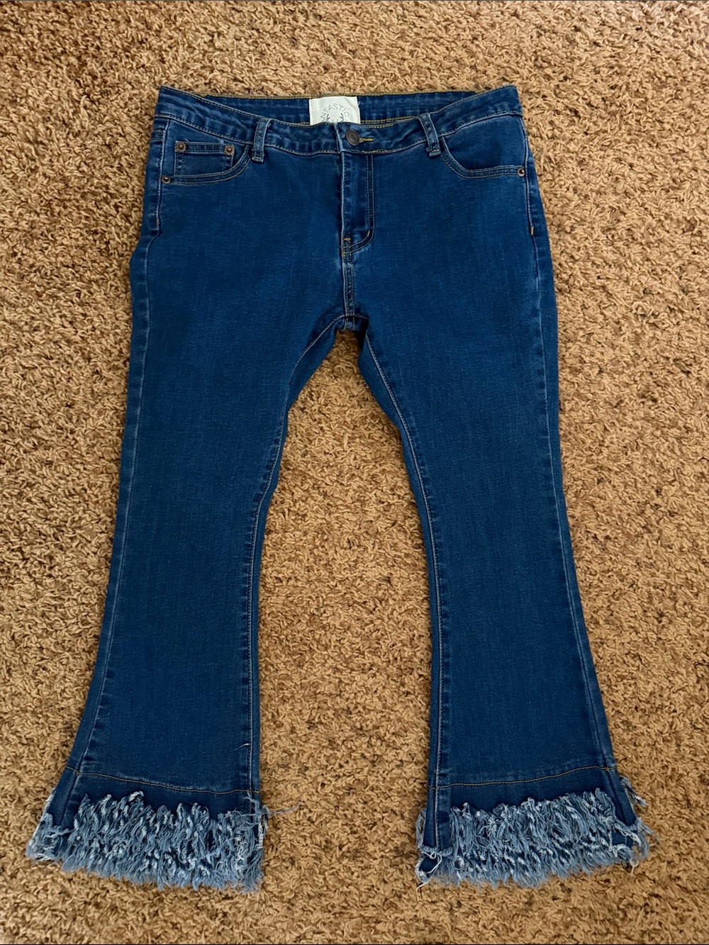 Fantastic Fawn Dark Blue Flared Jeans with Fringed Hem